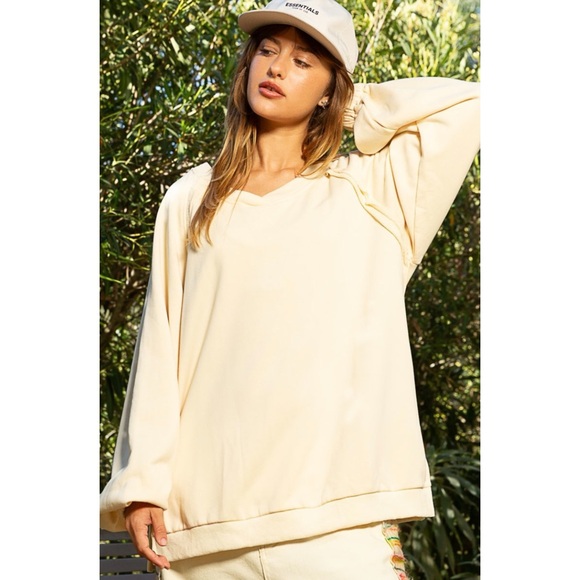 POL Cream Criss Cross Back Slouchy French Terry Pullover - Picture 7 of 10